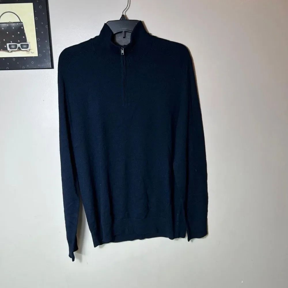 Express Men's Dark Blue Zip-Up Sweater Merino wool and polyester